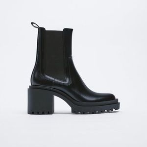 Zara Black Lug Chunky Boots Size 8
